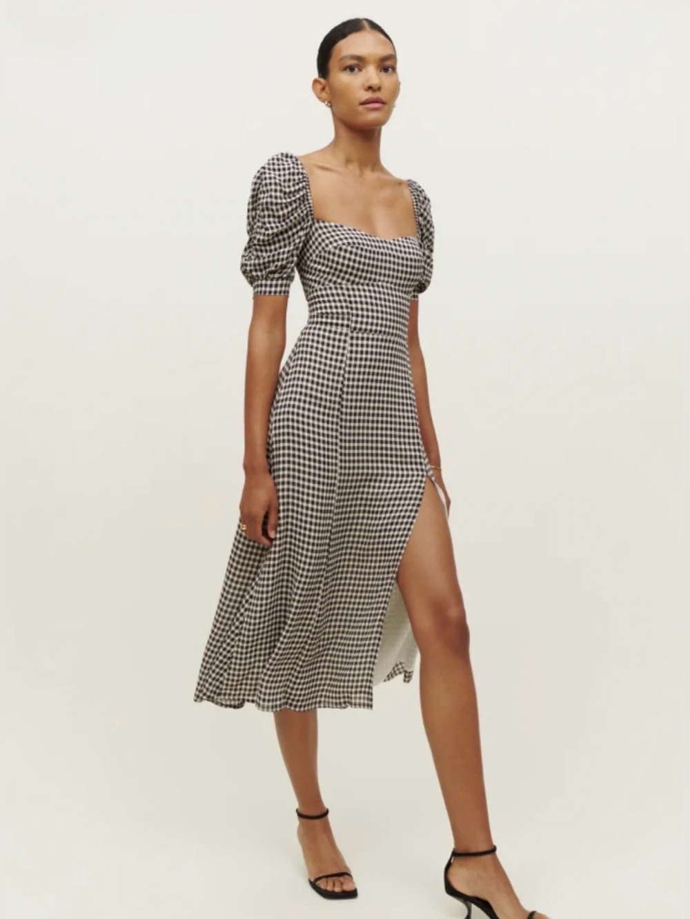 Reformation Bandit  Gingham  Checkered Maxi Dress in Black & White